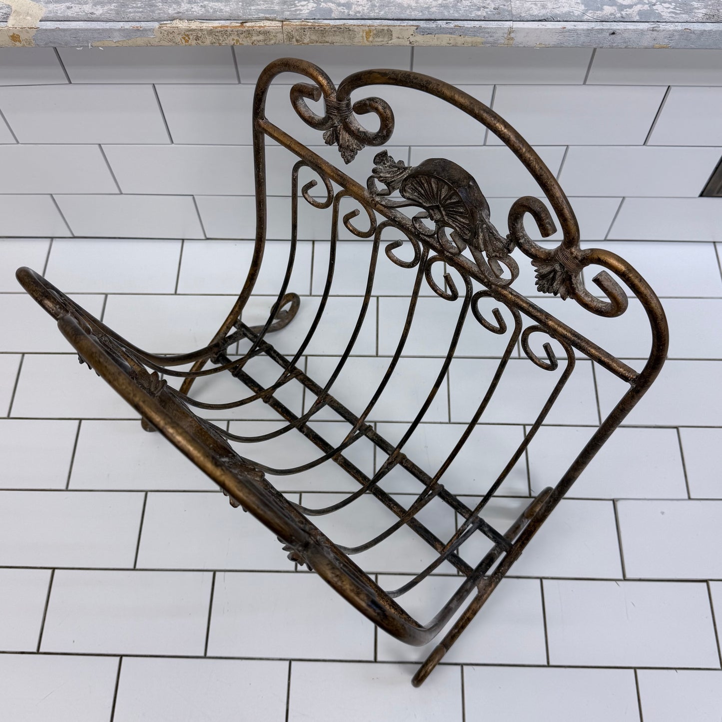 Folding Metal Magazine Rack Hollywood Regency Decor