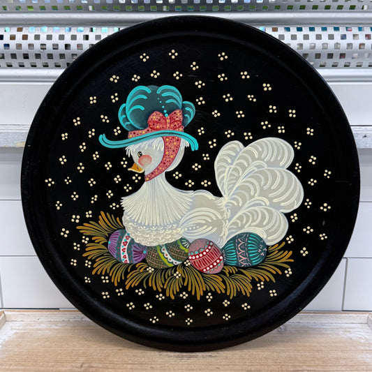 Folk Art Goose Hand-Painted Wooden Tray