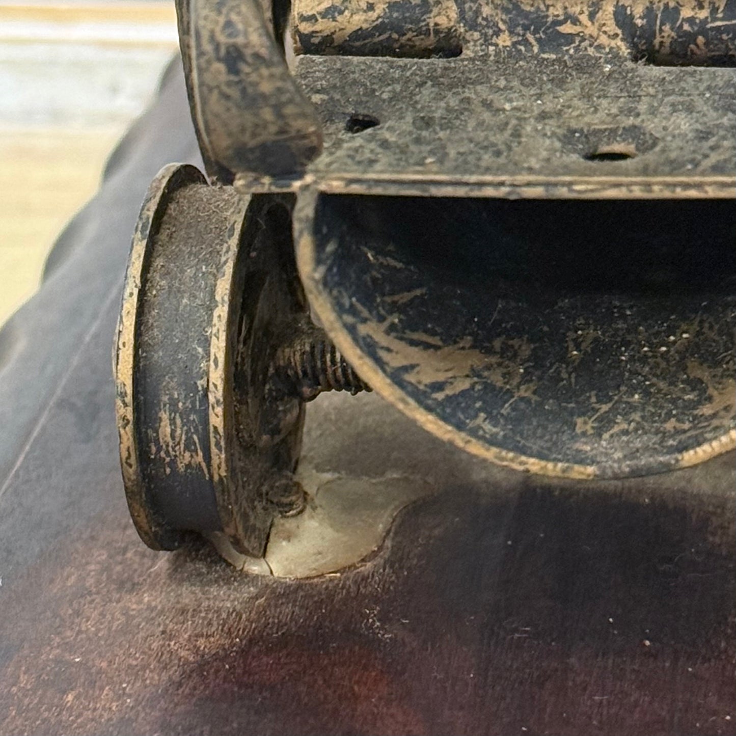 Steam Locomotive Metal Sculpture on Carved Wood Base