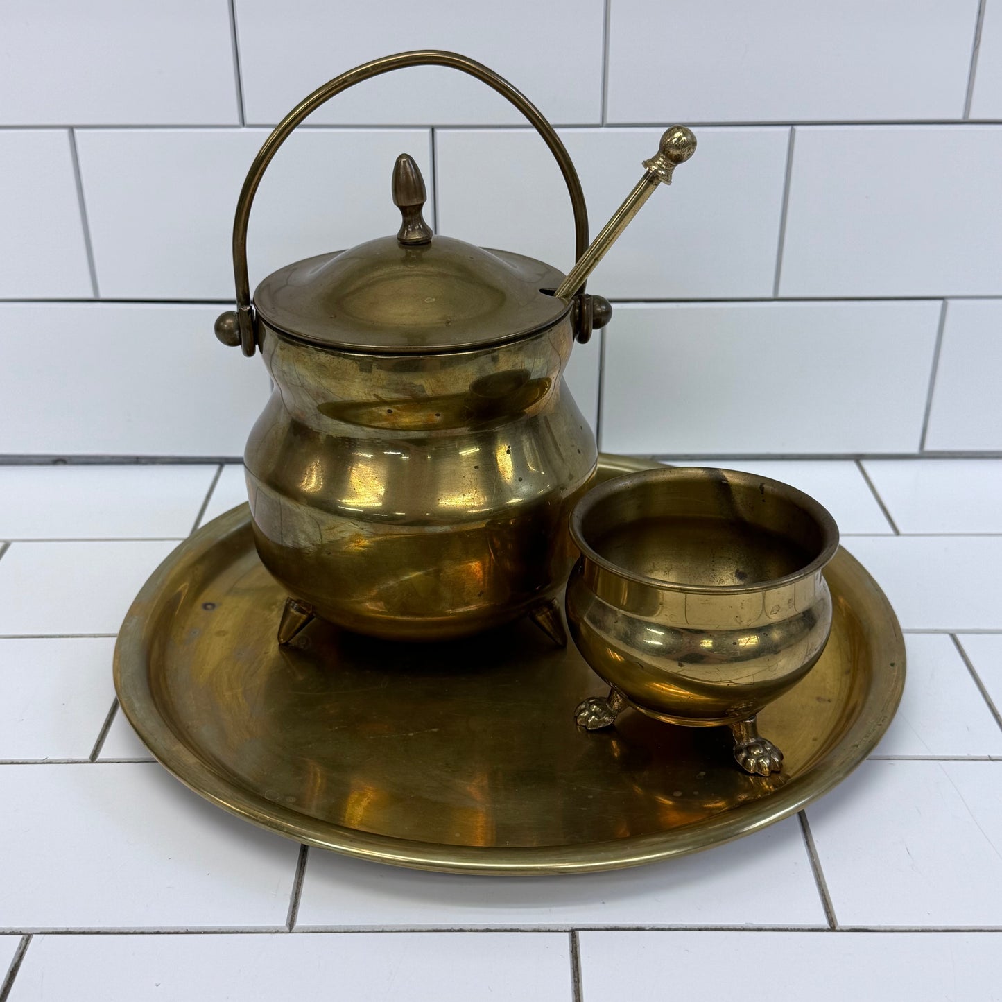 Vintage Brass Tray Smudge Pot & Claw Foot Bowl Lot of 3