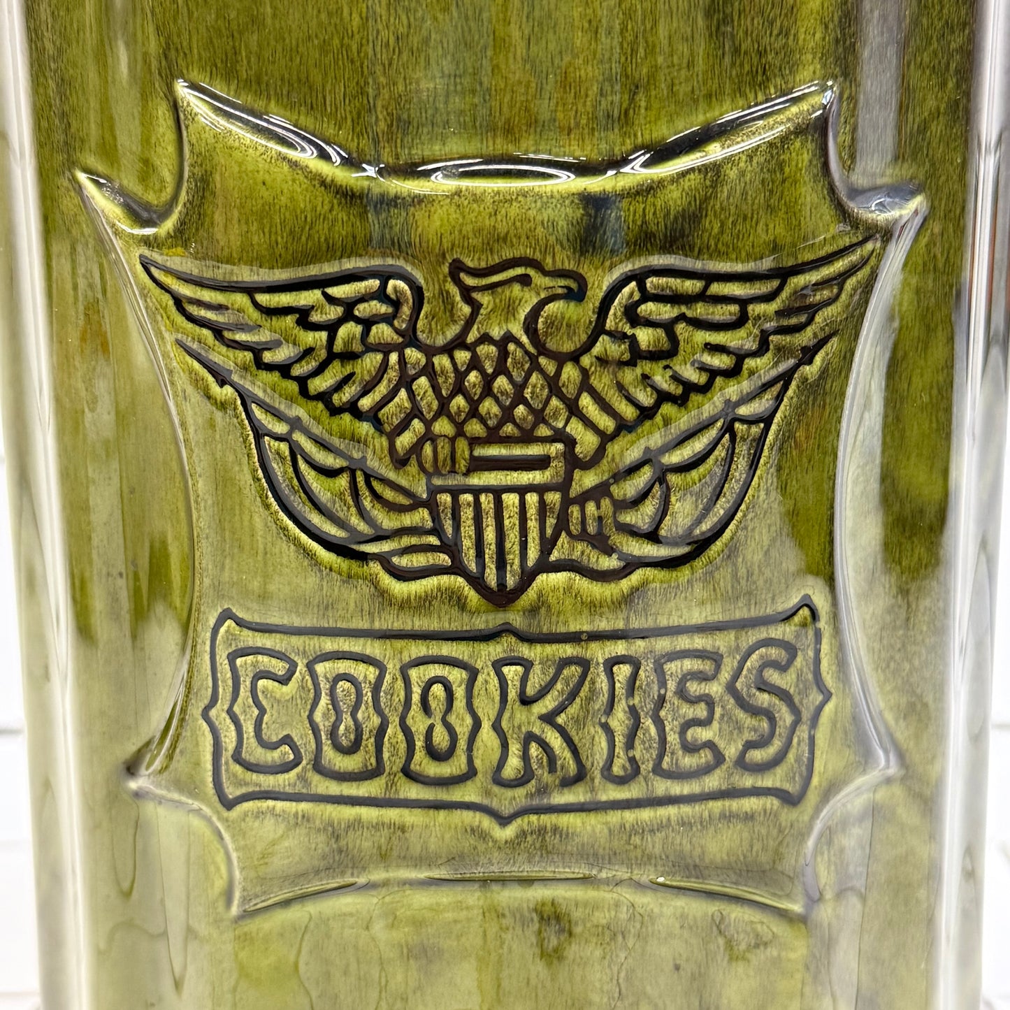 Green Drip Glaze Eagle Cookie Jar #2925 Ceramic Canister