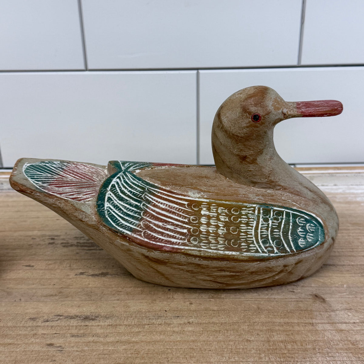 Hand Painted Wood Duck Decoy Figurines Thailand Set