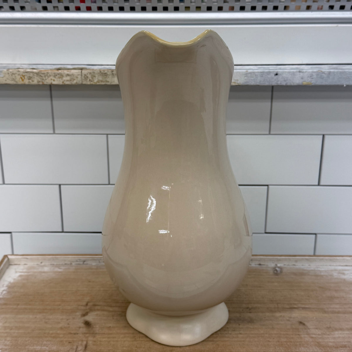 Ceramic Pitcher Embossed Leaf Design Farmhouse Decor 13”