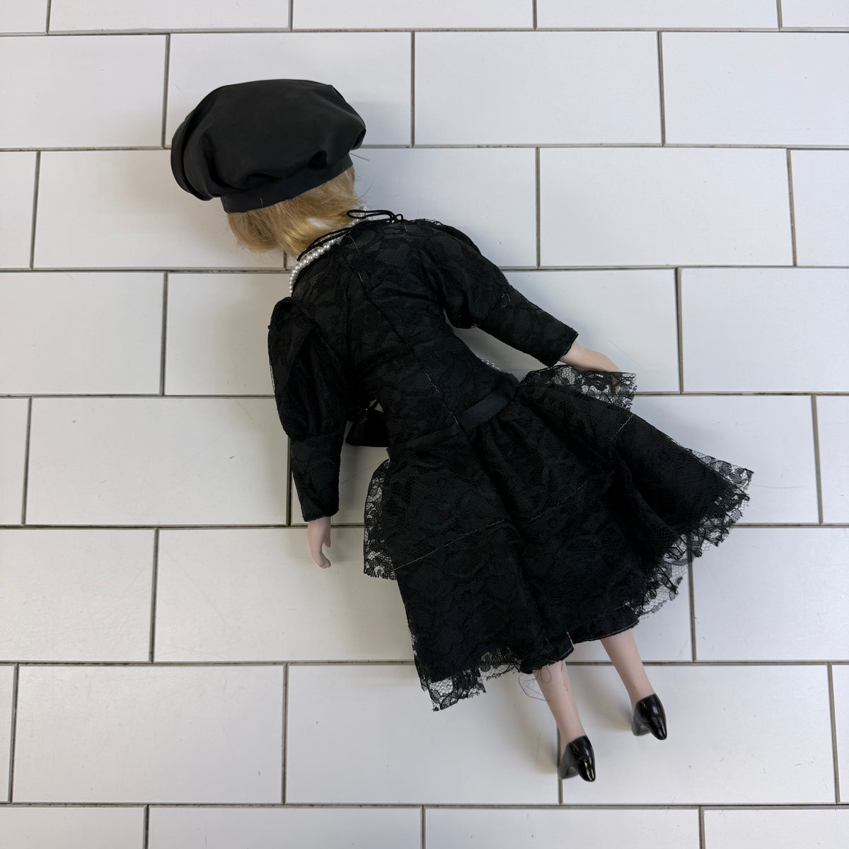 Porcelain Flapper Lady Doll Black Lace Dress