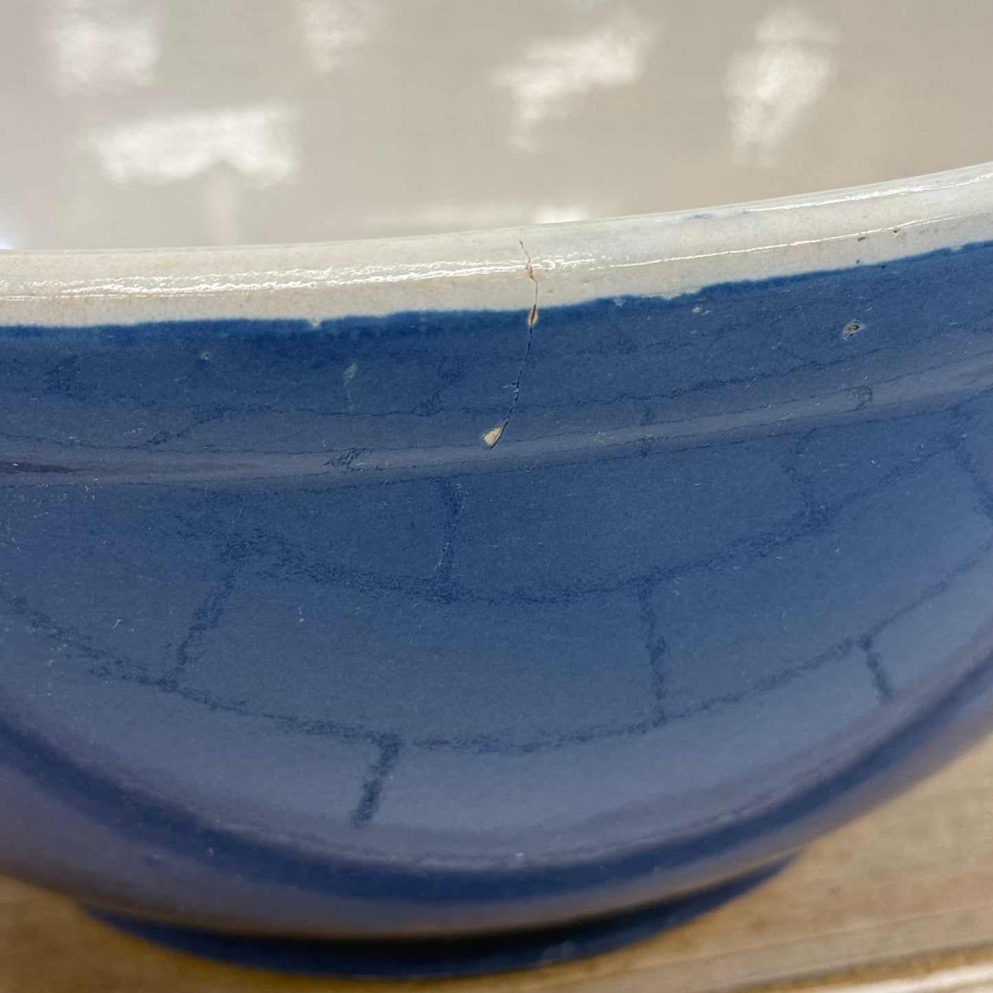 Blue White Stoneware Farmhouse Mixing Bowl 1950s