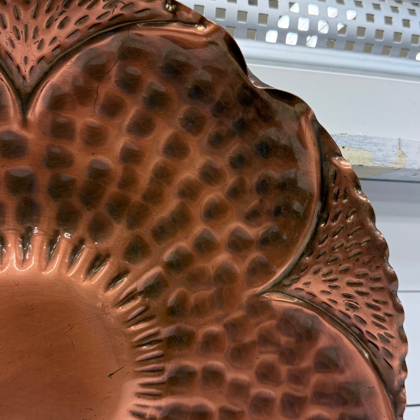 Gregorian Copper Hammered Floral Bowl Wall Hanging MCM