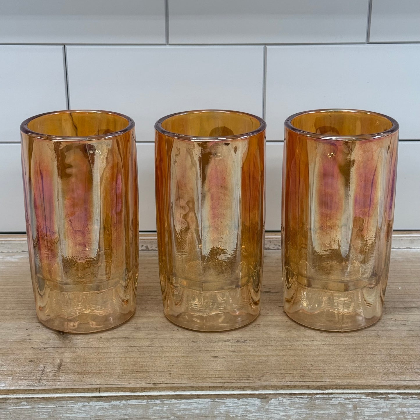 Jeannette Golden Oxen Carnival Glass Beer Mugs Set of 3
