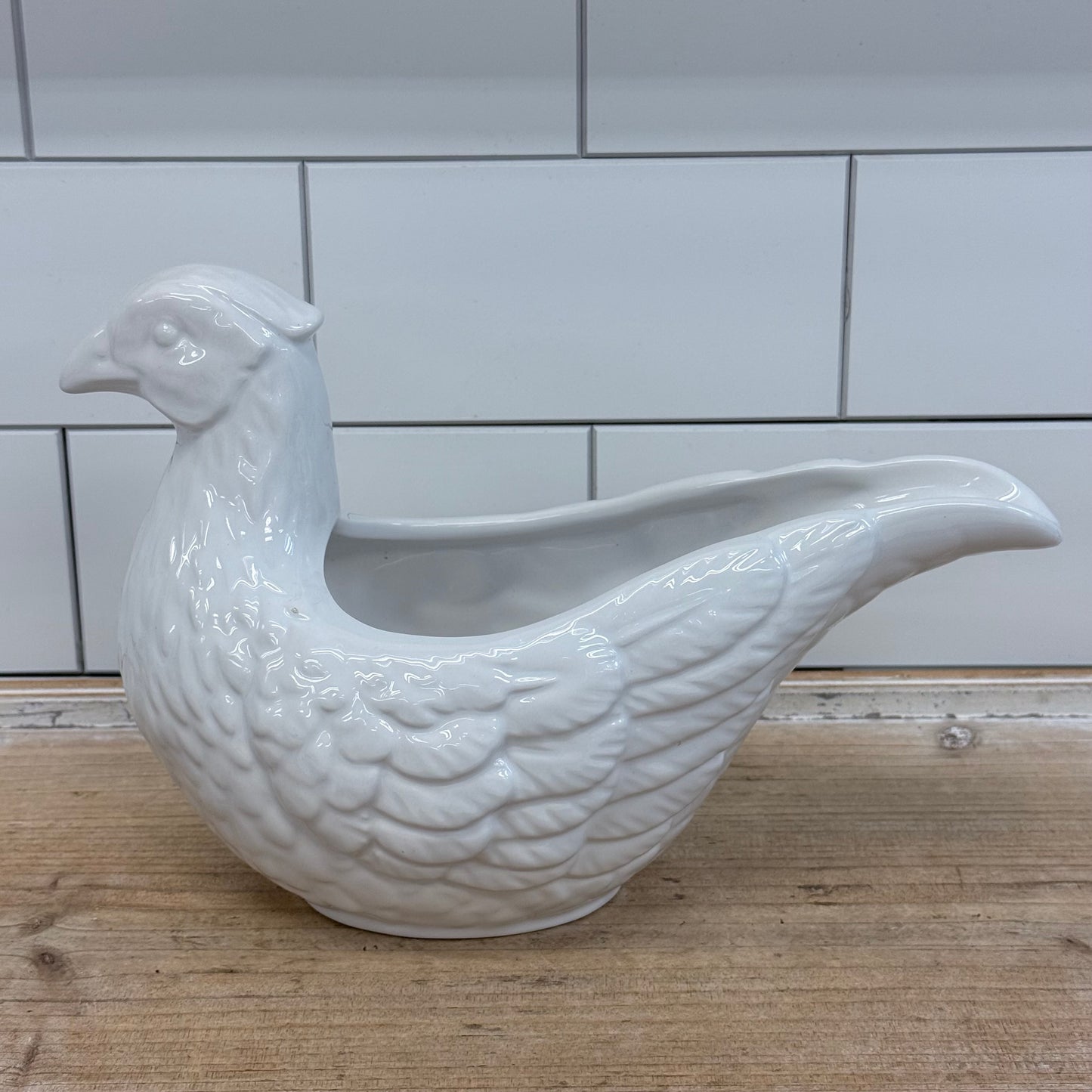 Williams Sonoma Pheasant Ceramic Gravy Boat White Serving Dish