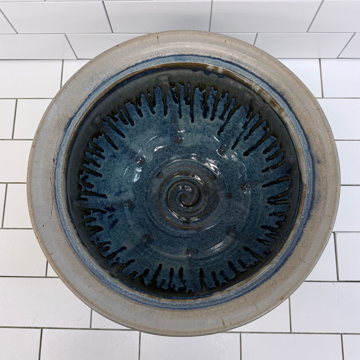 Studio Pottery Blue Glazed Stoneware Centerpiece Bowl