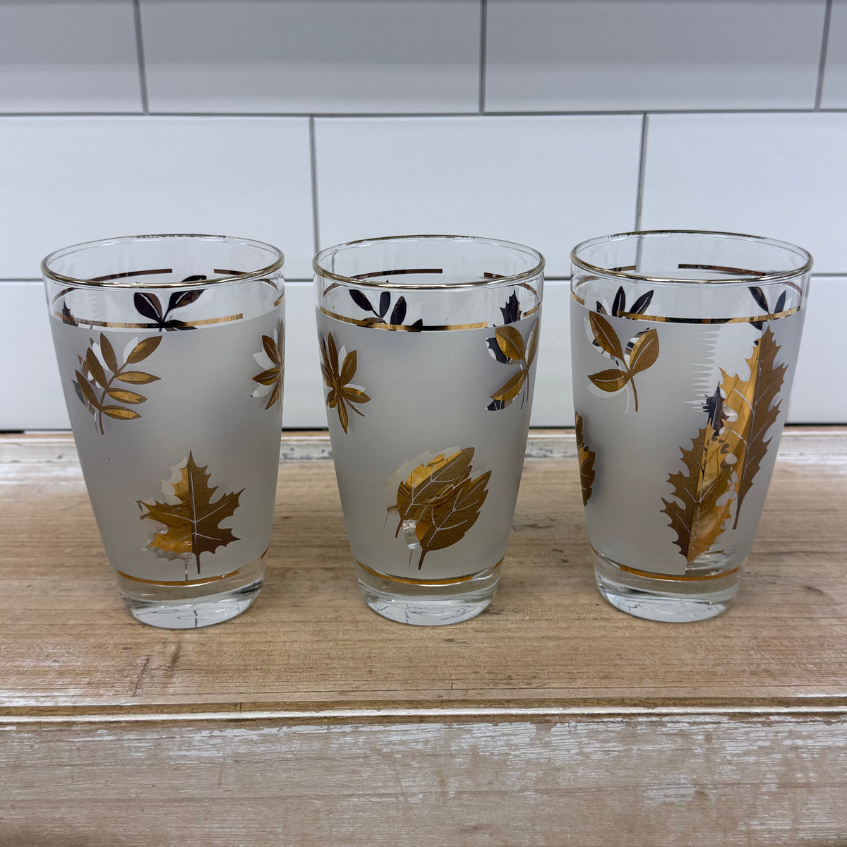 Libbey Golden Foliage Glassware Set of 9 Vintage