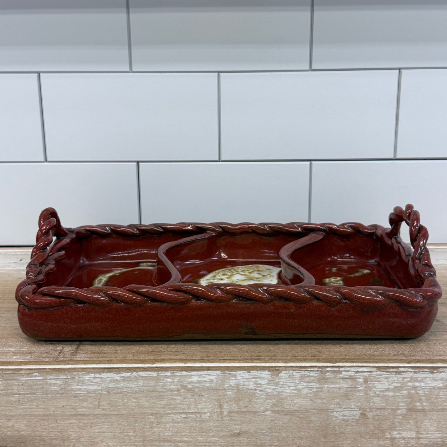 Vintage Studio Art Pottery Divided Serving Tray Signed Stoneware