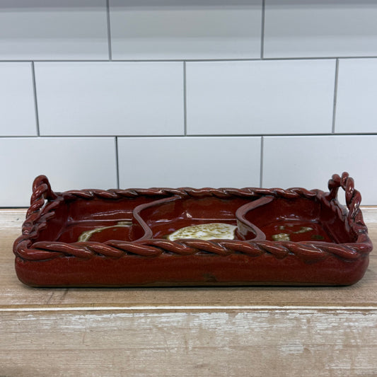 Vintage Studio Art Pottery Divided Serving Tray Signed Stoneware