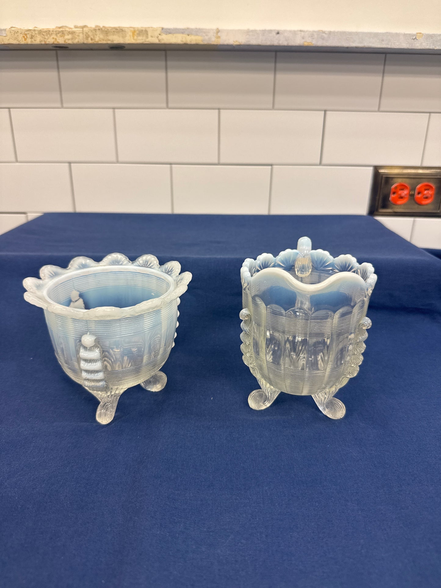 Jefferson Opalescent Glass Creamer & Sugar Bowl Set c1900