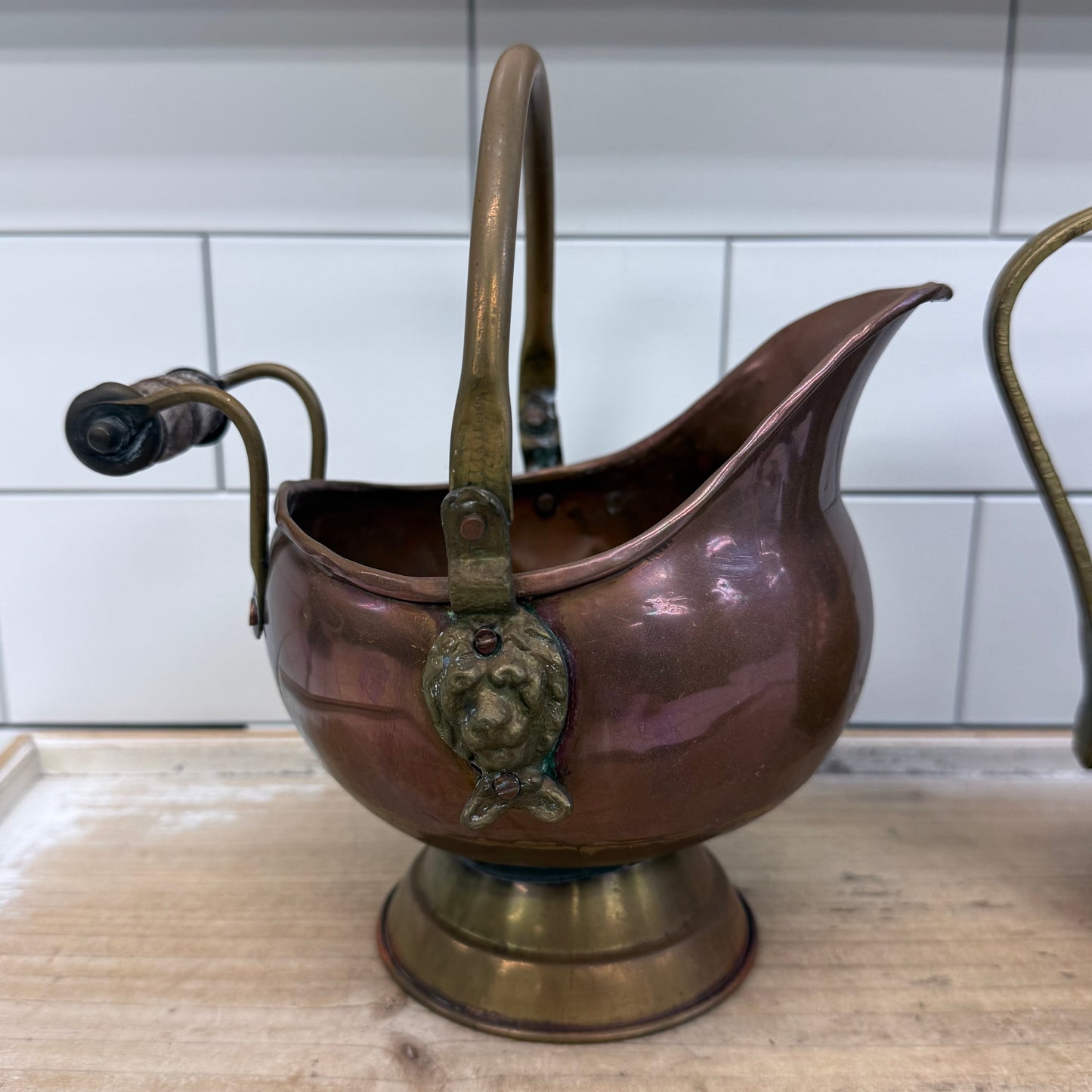 Copper Coal Scuttle & Hammered Pitcher Decor Set