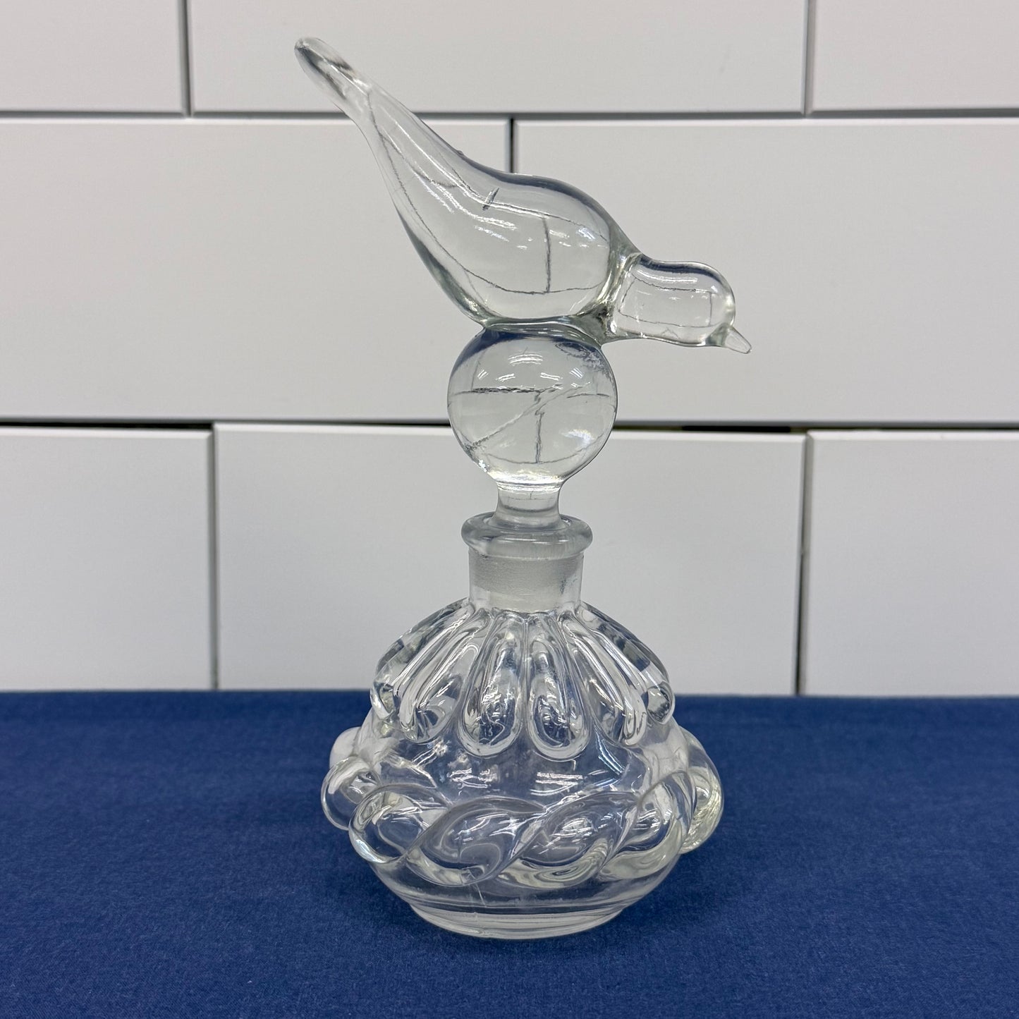 Vintage Bird Stopper Perfume Bottle Art Glass Vanity Decor