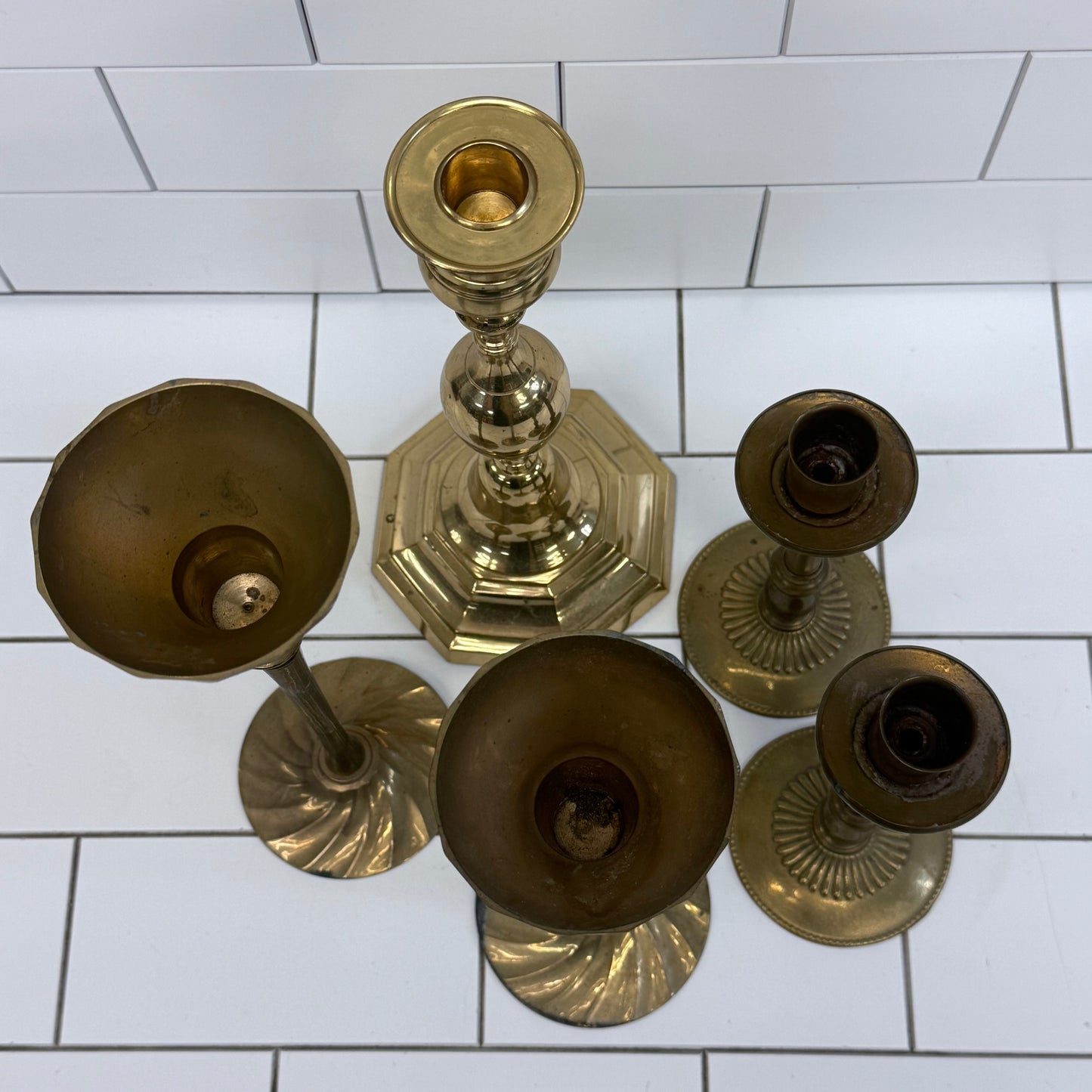 Brass Candlestick Holders Assorted Set of 5 Decor