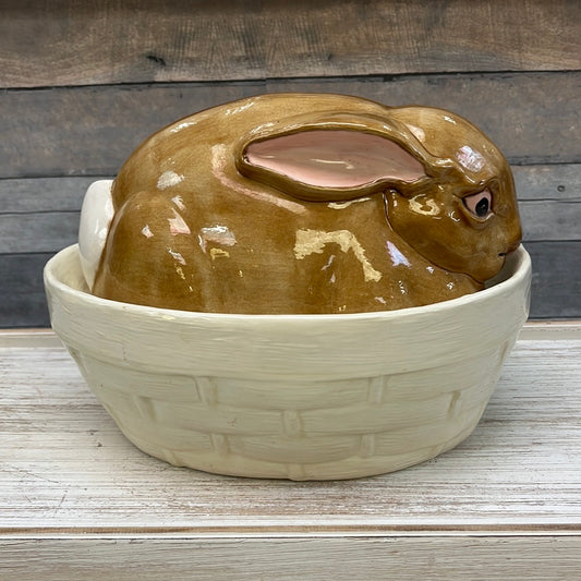 Vintage Handmade Rabbit Tureen, 1988 Signed