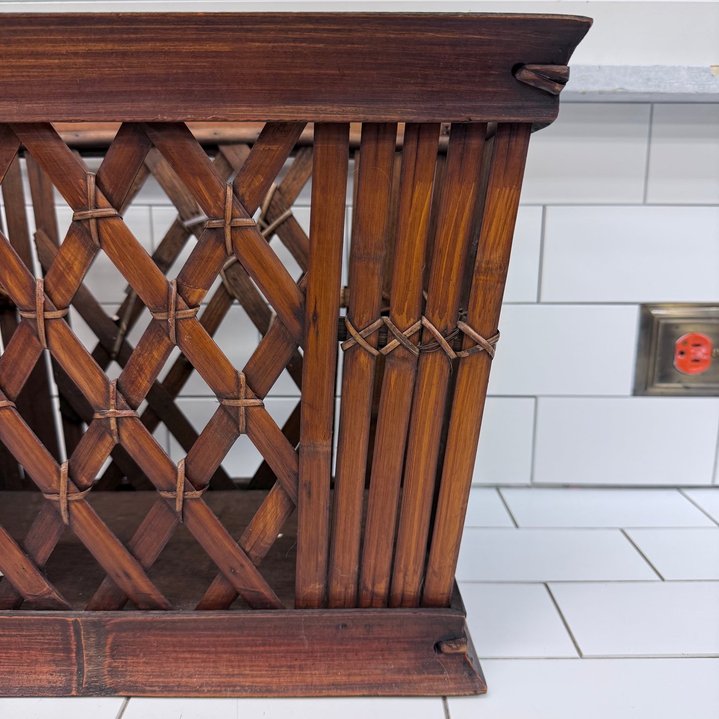 Lattice Bamboo Rattan Magazine Rack Storage Basket Vintage