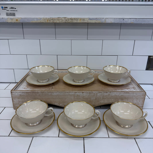 Lenox Mansfield Teacups & Saucers Set of 6 circa 1950