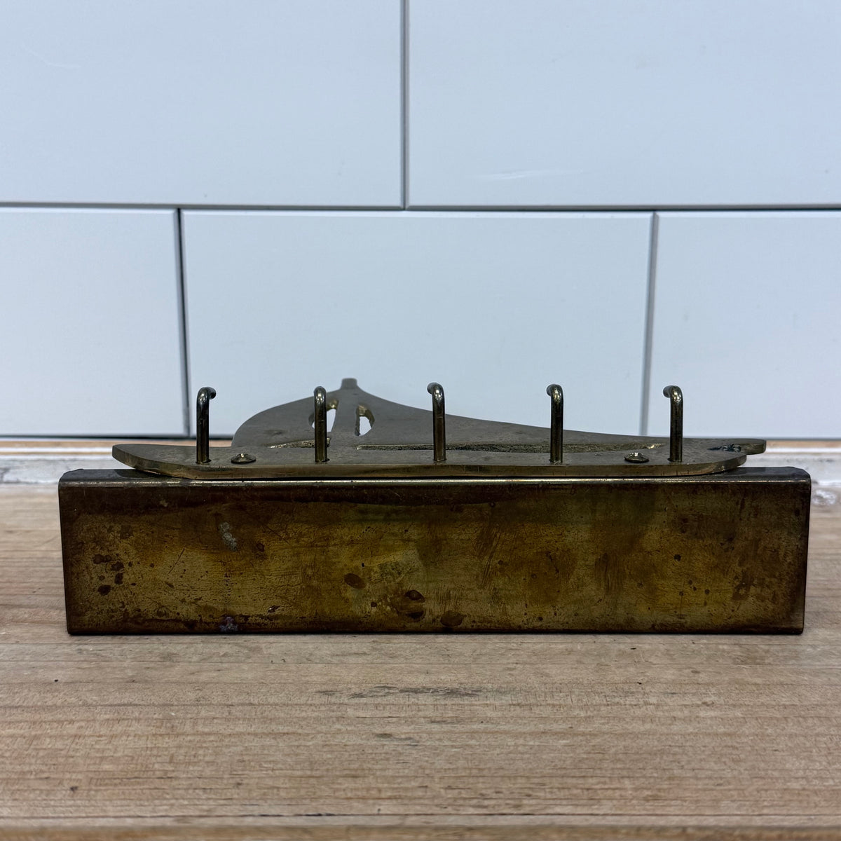 Brass Sailboat Wall Key Holder Nautical 5 Hook Rack