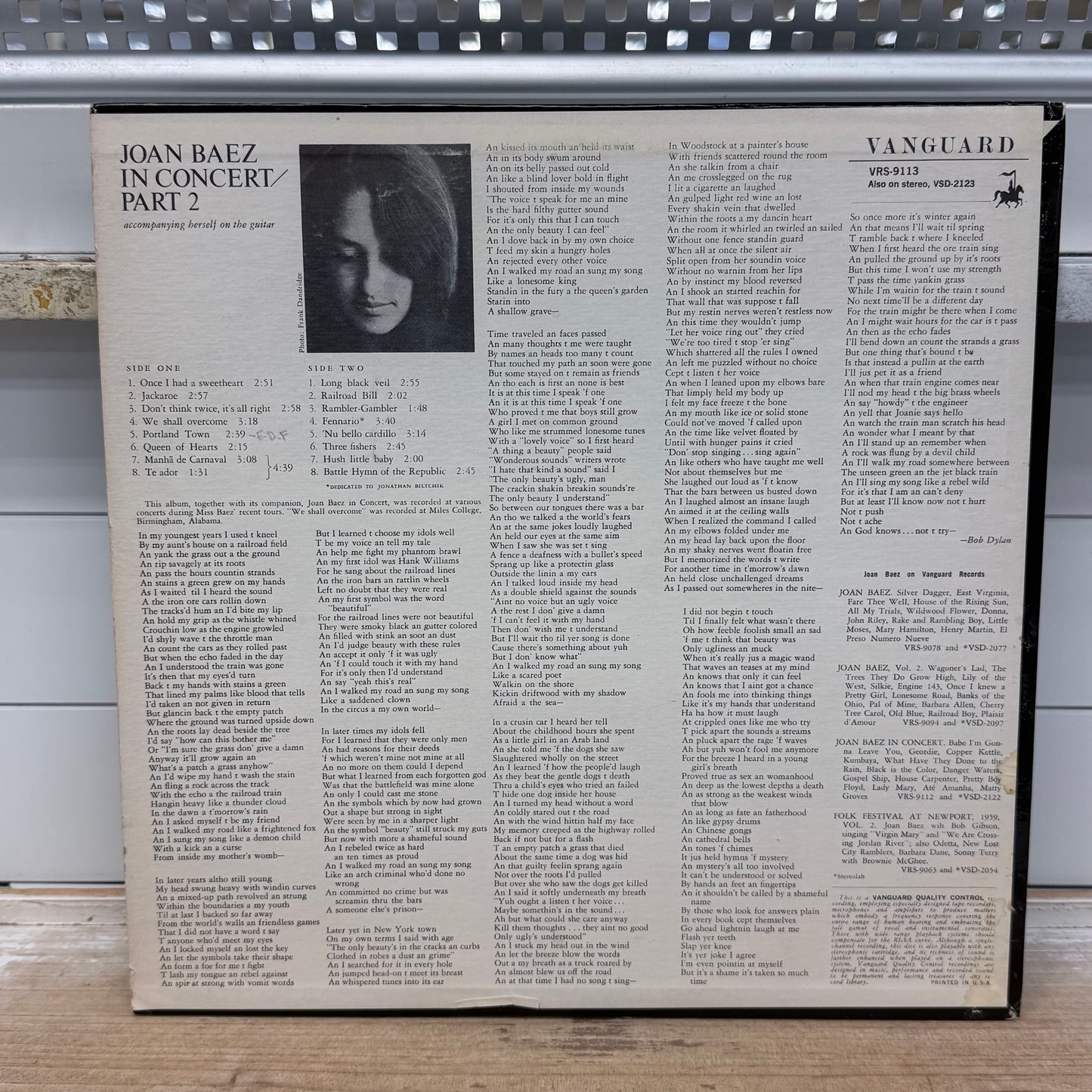 Joan Baez In Concert Parts 1 & 2 Vinyl 1962-63 #VRS-9112/9113
