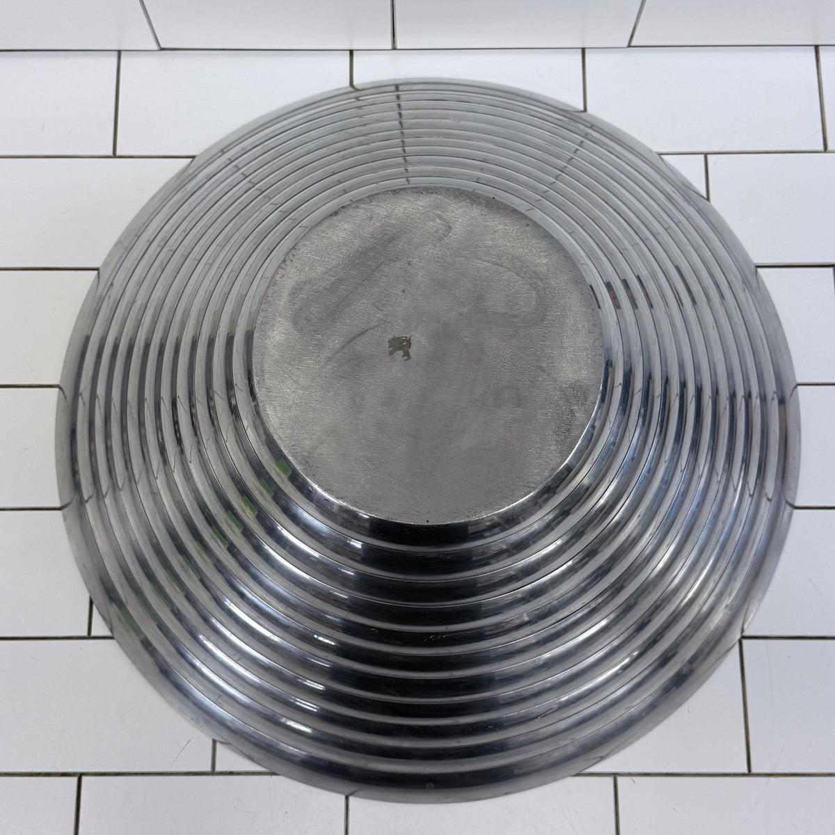 Ribbed Metal Bowl Large Centerpiece 18”