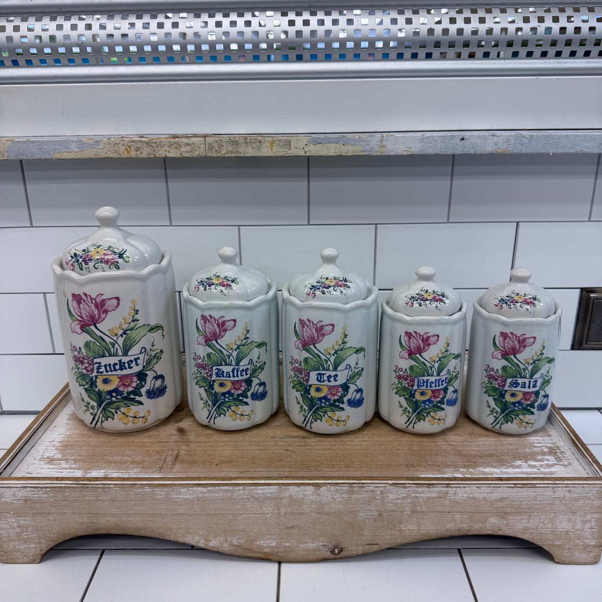 T. Delft's Bleau Floral Ceramic Kitchen Canisters Set of 5