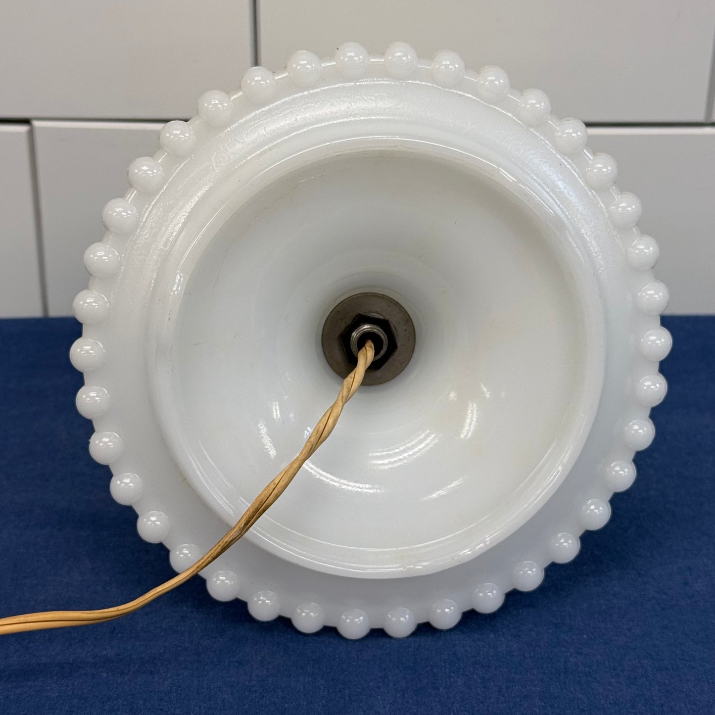 Vintage Milk Glass Floral Table Lamp 1950s