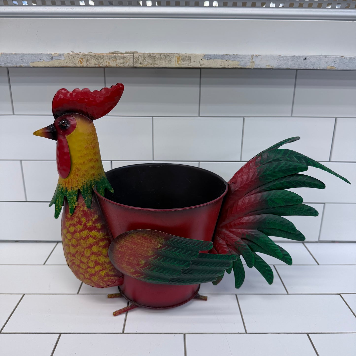 Metal Rooster Planter Pot Farmhouse Decor