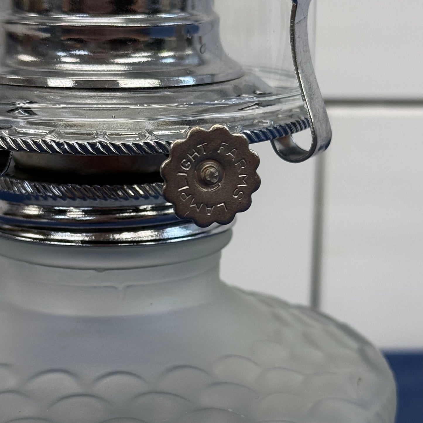 Lamplight Farms Frosted Hurricane Oil Lamp Fish Scale Glass 1980s