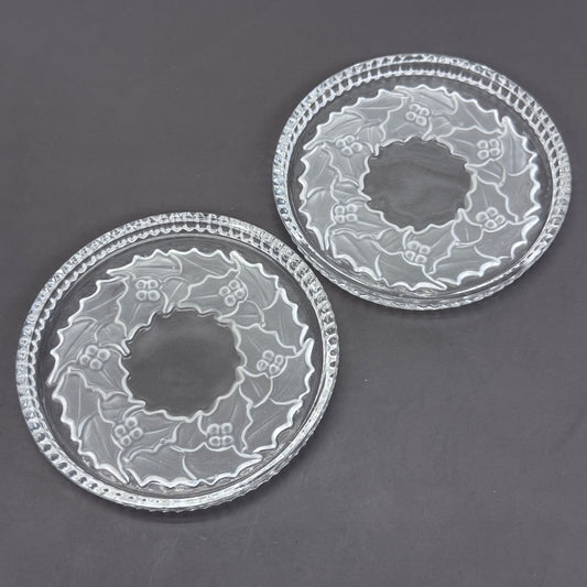 Holly Wreath Cut Crystal Coasters, Set of 2