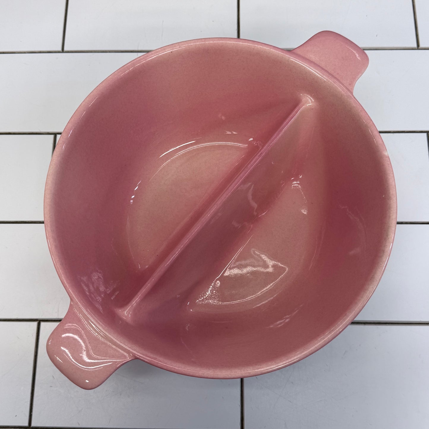 Hull Pottery Pink Divided Serving Bowl 1950s