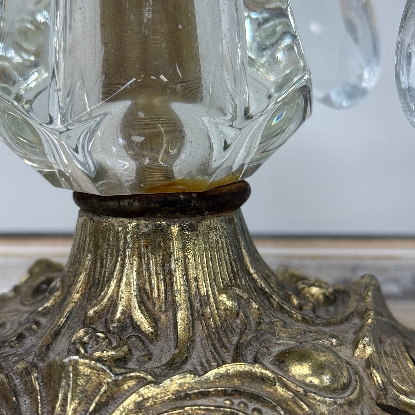 L&L WMC Brass Crystal Prism Candlestick Holders Set of 2 1973