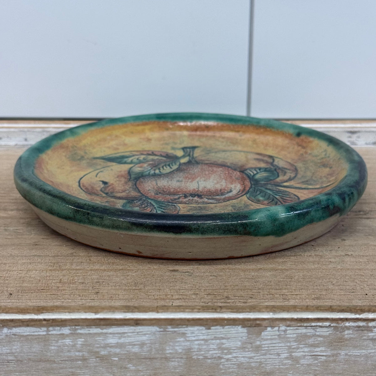 Studio Pottery Apple Fruit Wall Plate Folk Art Vintage Signed