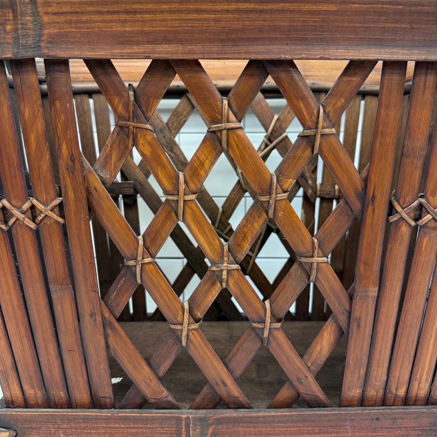 Lattice Bamboo Rattan Magazine Rack Storage Basket Vintage