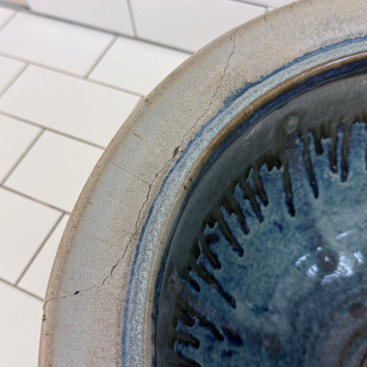 Studio Pottery Blue Glazed Stoneware Centerpiece Bowl