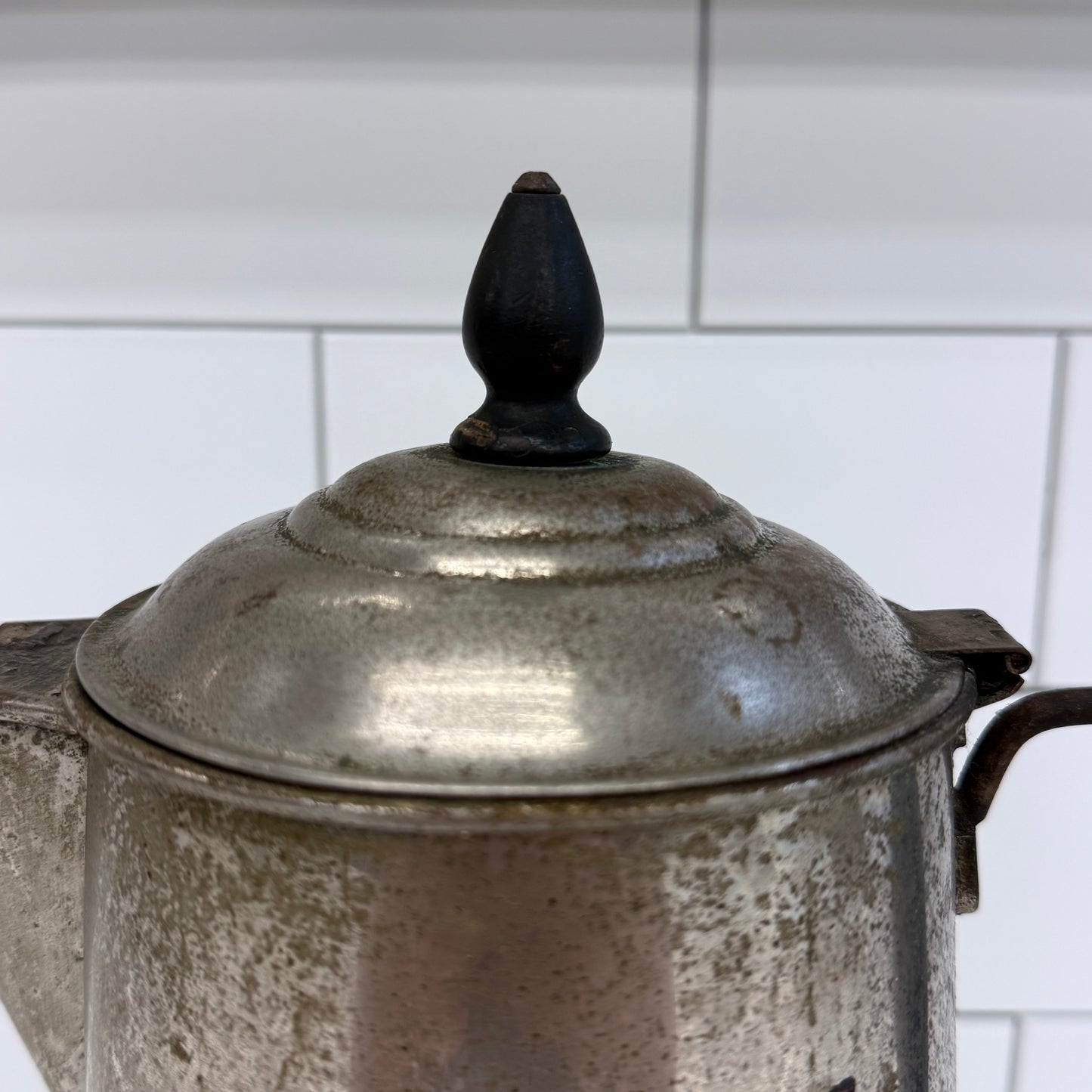 Antique Metal Coffee Pot with Wood Handle Primitive Farmhouse Decor