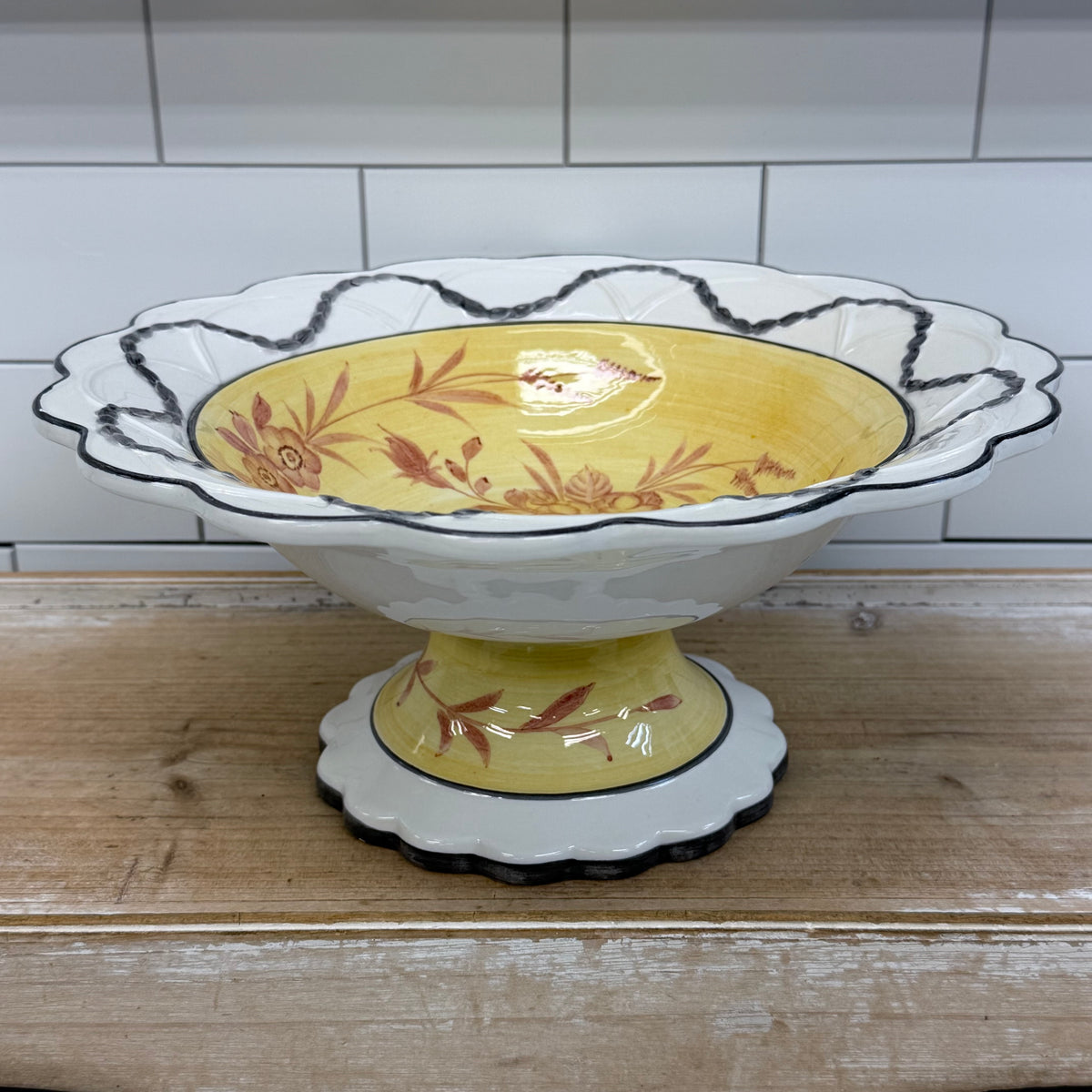 The Mane Lion Hand Painted Floral Pedestal Serving Bowl