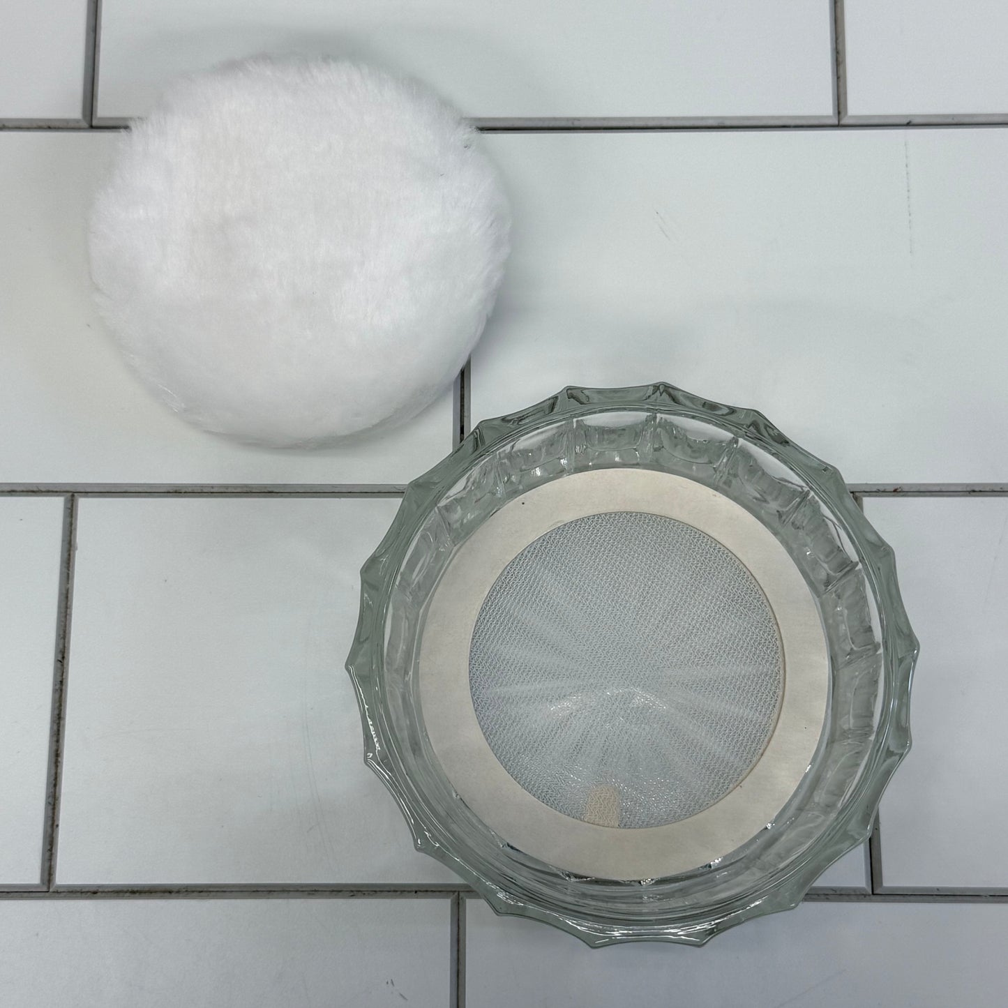 Glass Powder Jar, Silverplated Repoussé Lid