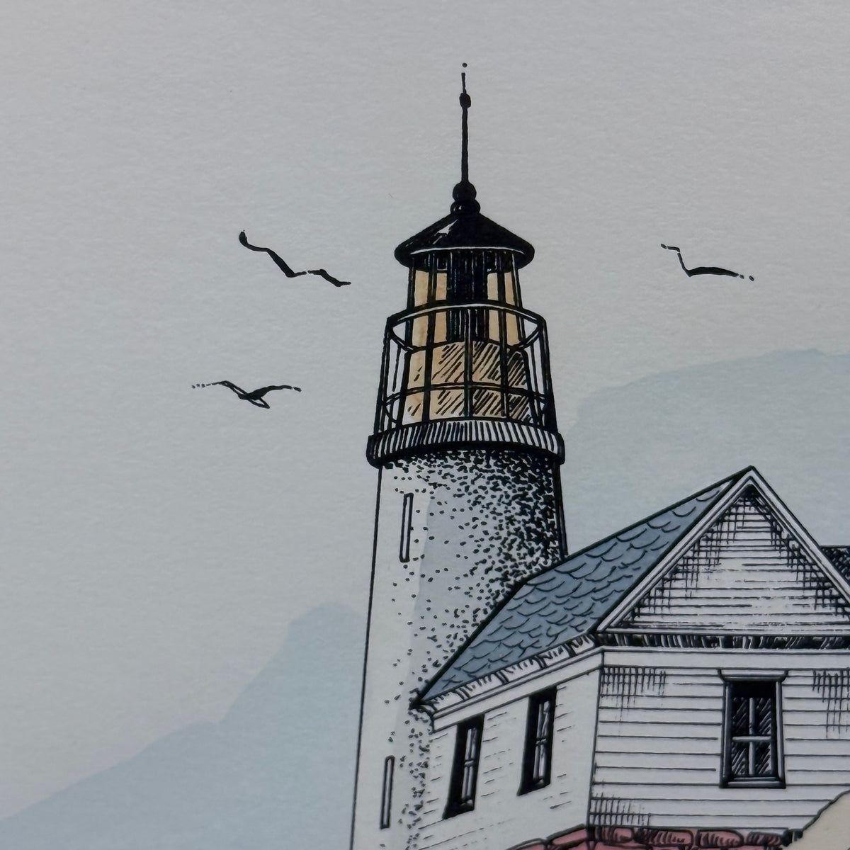 Shore Light Lighthouse Coastal Art Print 1986