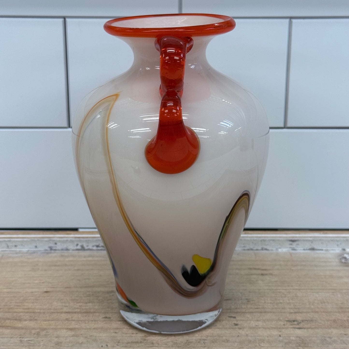 Vintage Murano Style Applied Handle Art Glass Vase