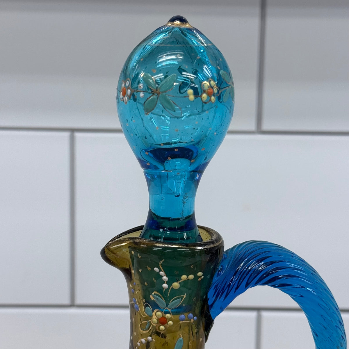 Theresienthal Enameled Glass Decanter c1890