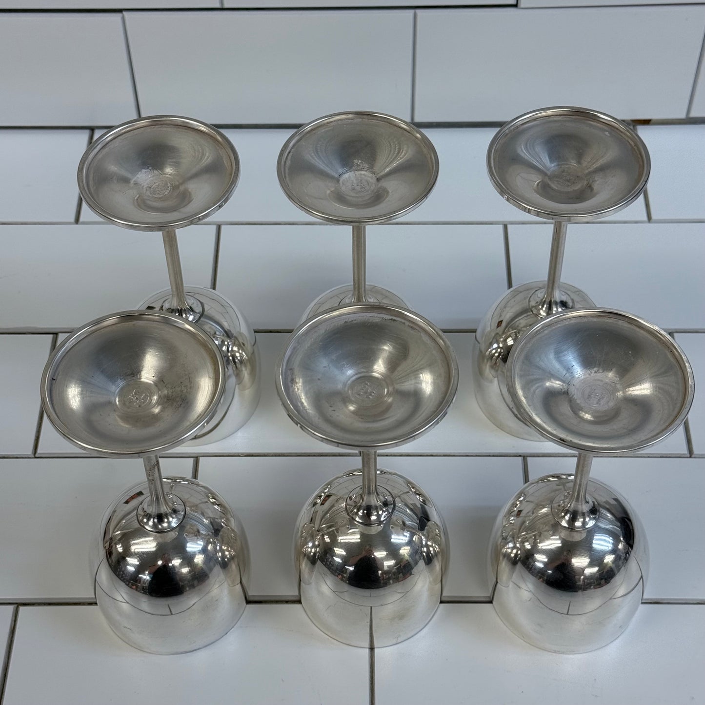 Spanish Silver Plate Wine Goblets Set of 6 Vintage 1960s