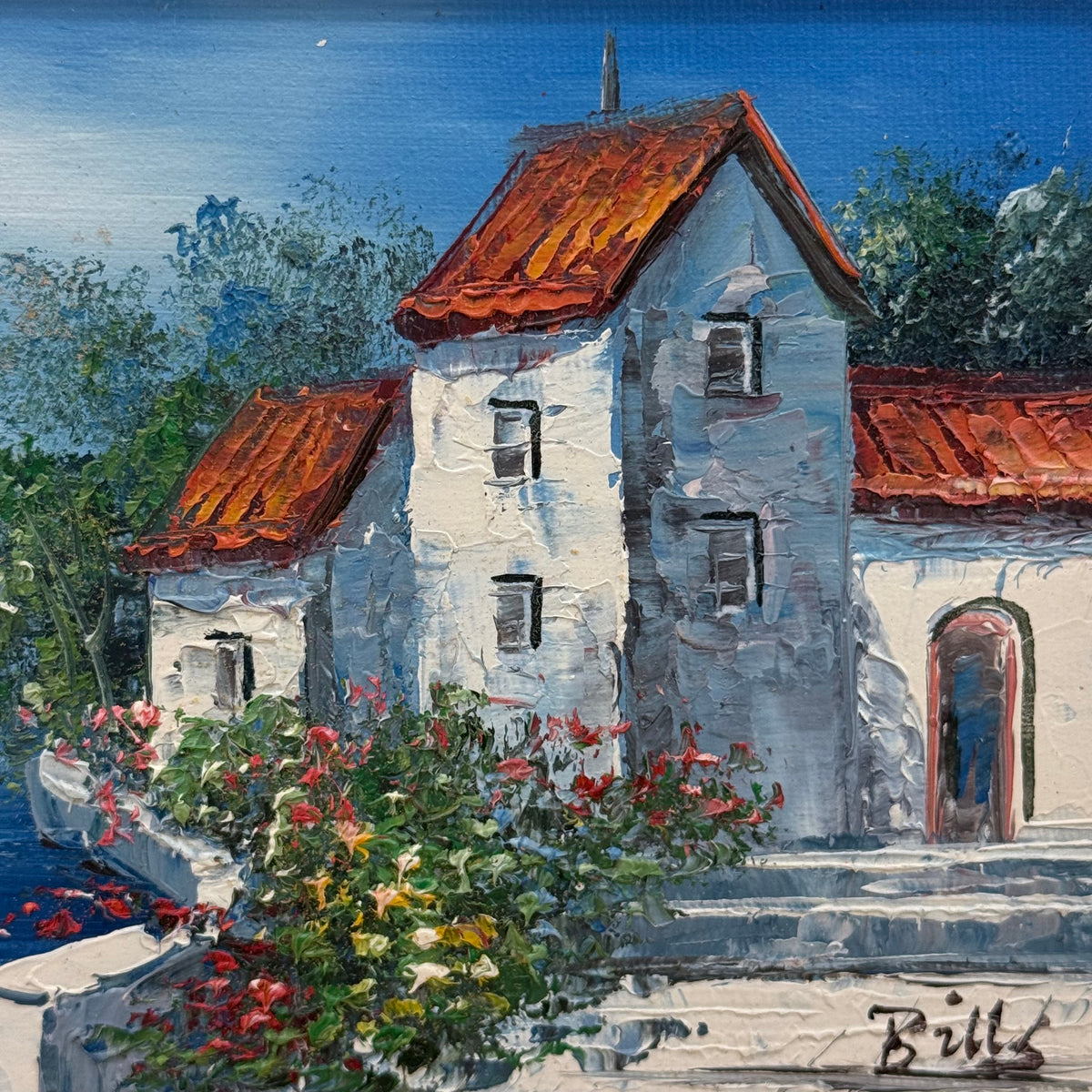 Original Oil Painting Mediterranean Coastal Scene Set