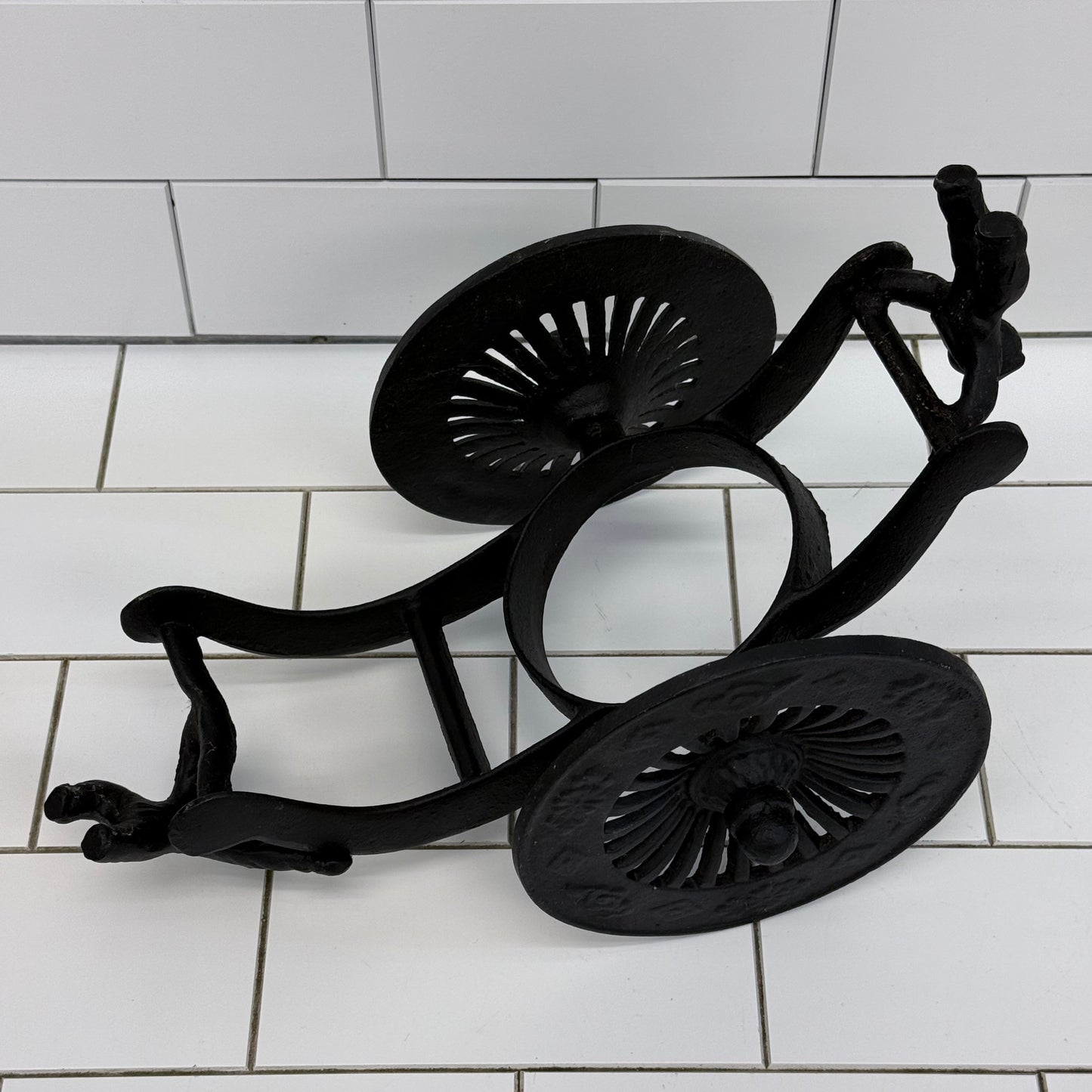Japanese Cast Iron Rolling Wagon Planter Pot Holder Vintage