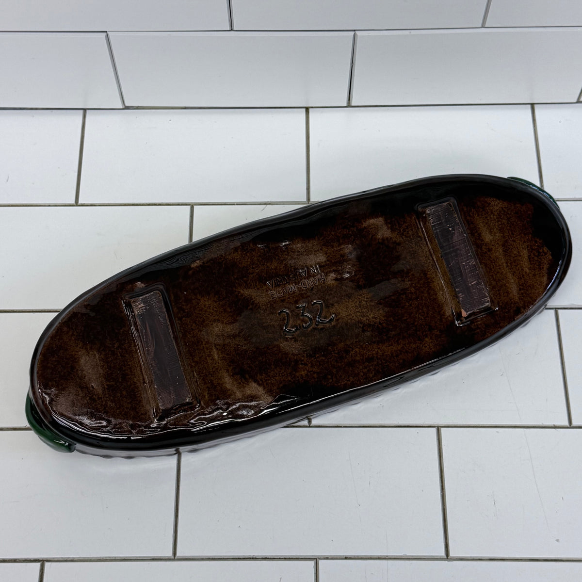 Austrian Art Pottery Drip Glaze Oval Tray Leaf Handles
