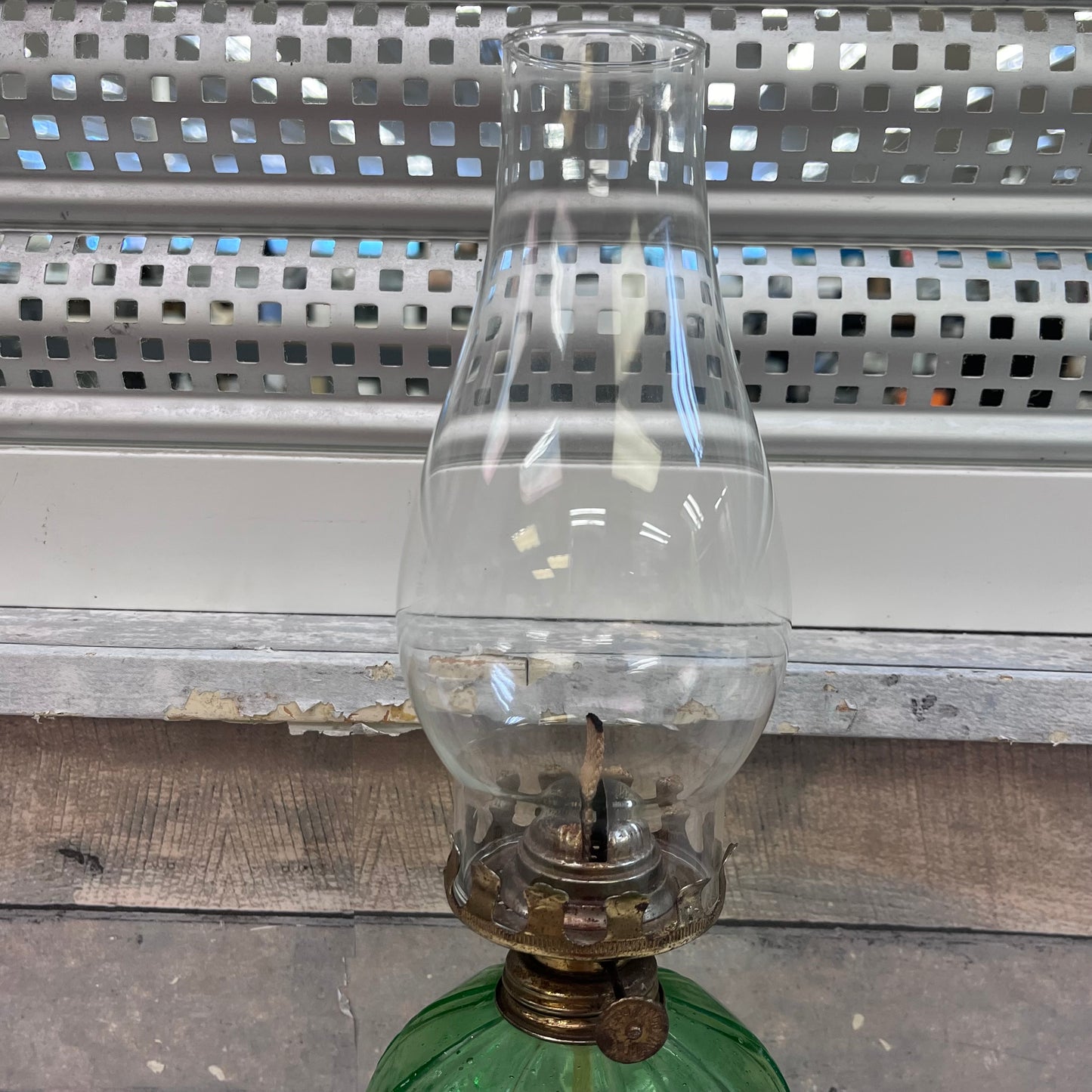 Oil Lamp, Embossed Pressed Glass