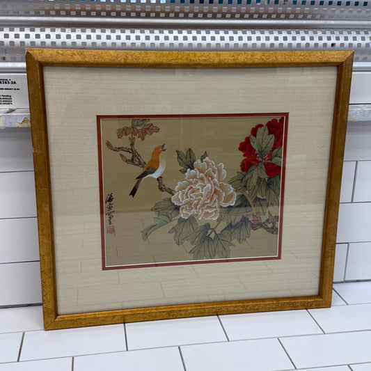Bird and Flower Original, Silk Ink & Color