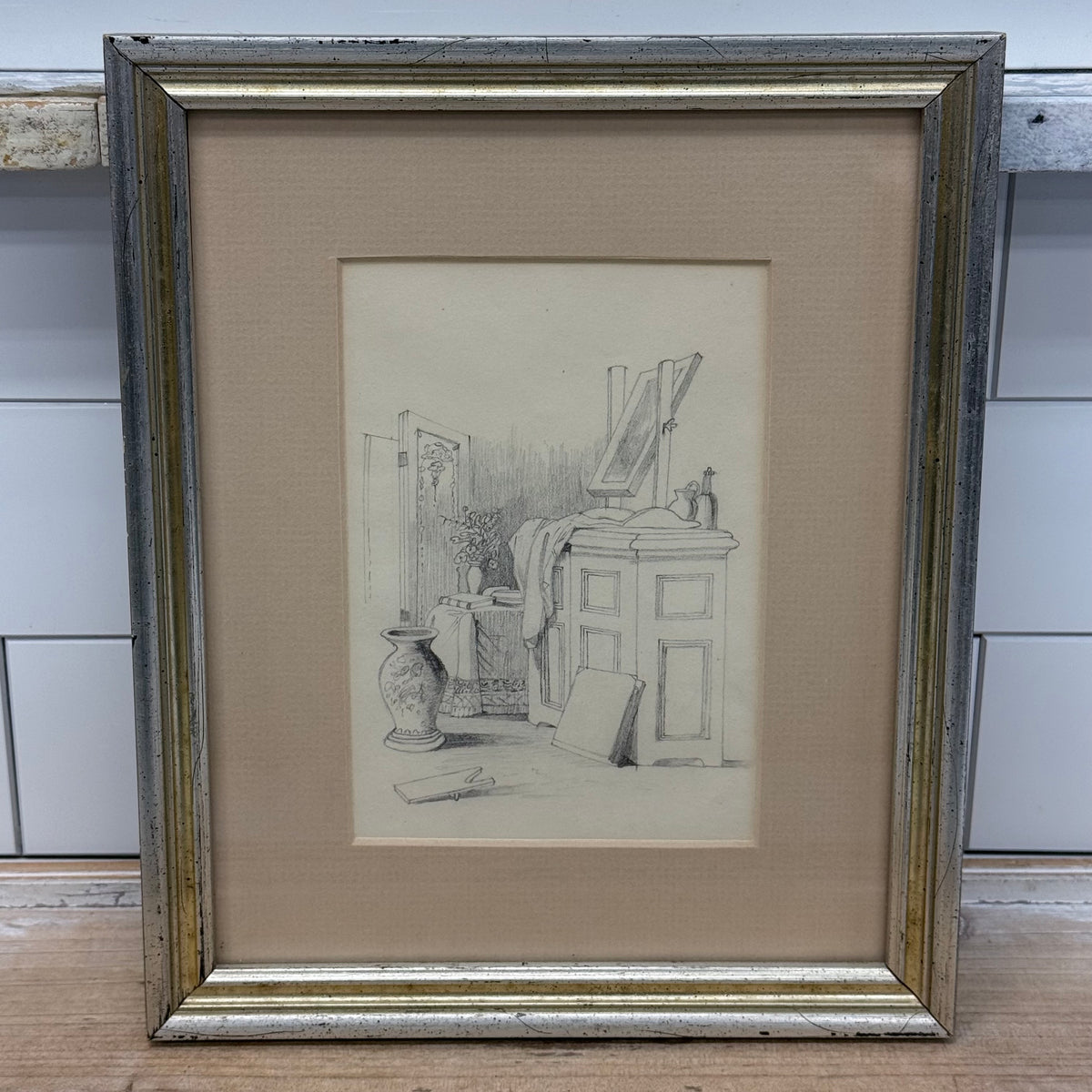 Martha E. Plummer Original Pencil Drawing & Penmanship Antique