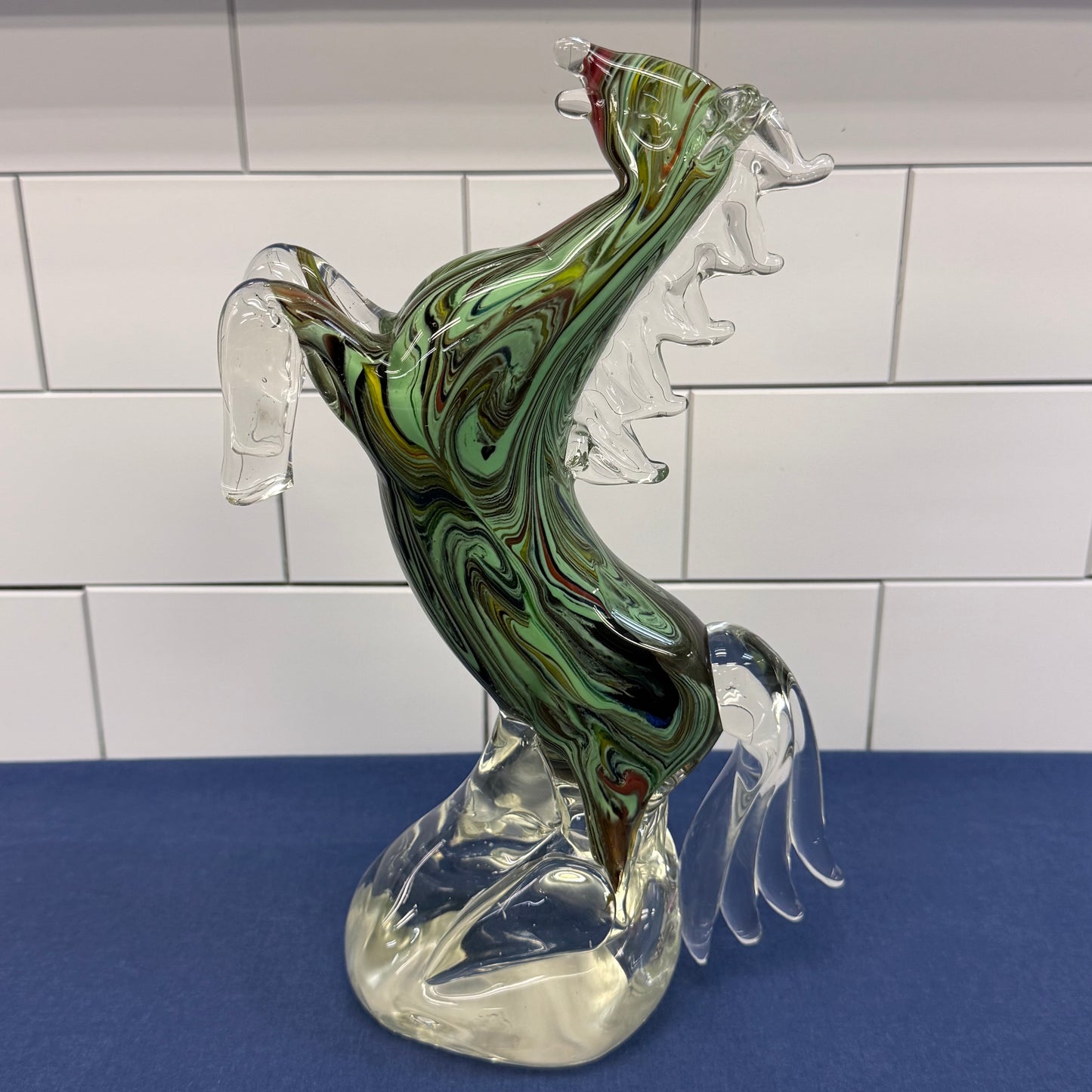 Dynasty Gallery Murano Style Rearing Horse Glass Sculpture 1990s